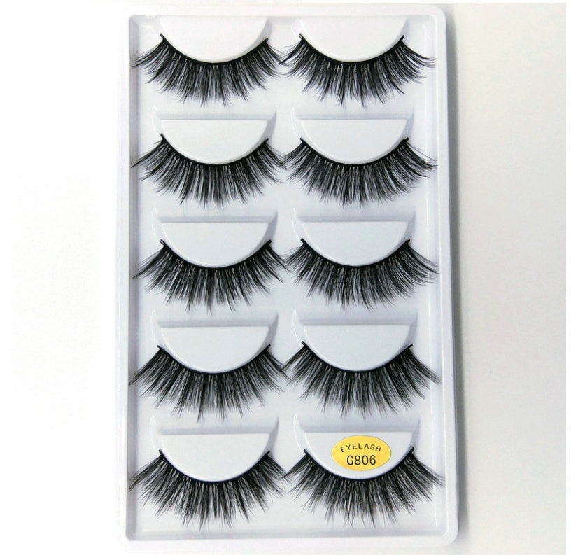 👁️✨ 3D Mink Hair False Eyelashes – Thick Volume 5 Pairs Cotton Stem Lash Set
