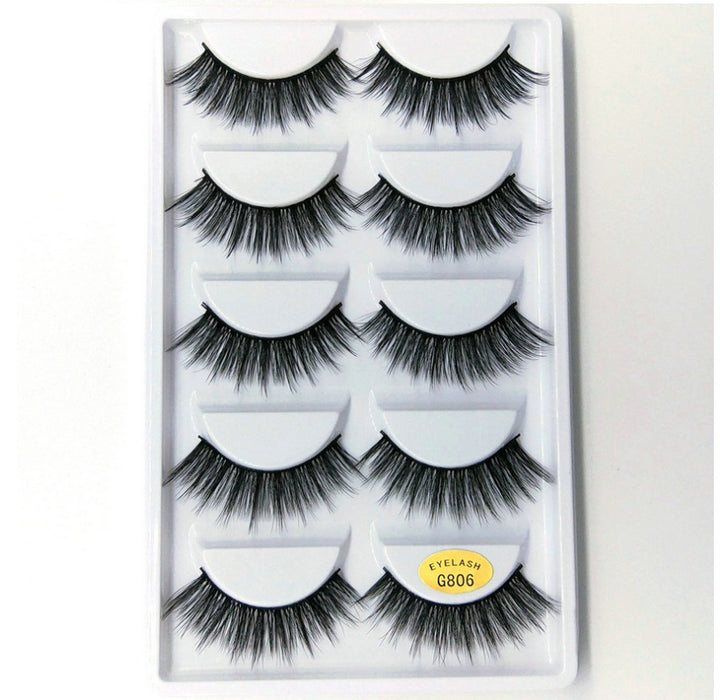 👁️✨ 3D Mink Hair False Eyelashes – Thick Volume 5 Pairs Cotton Stem Lash Set