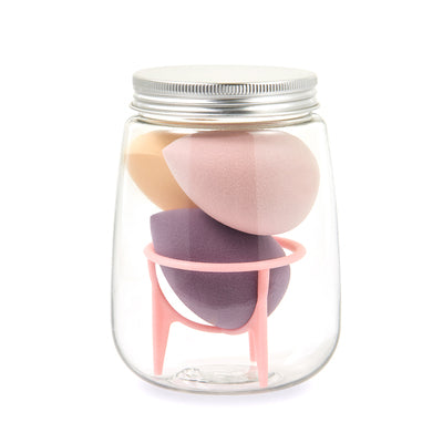 🥚💄 3+1 Makeup Sponge Set – Beauty Egg Cotton Puff Kit with Holder & Bottle
