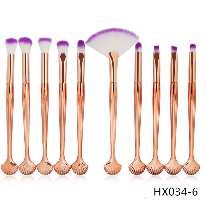 ✨ Shell Makeup Brush Set — 10-Piece Purple Bristle Beauty Kit 💜🐚