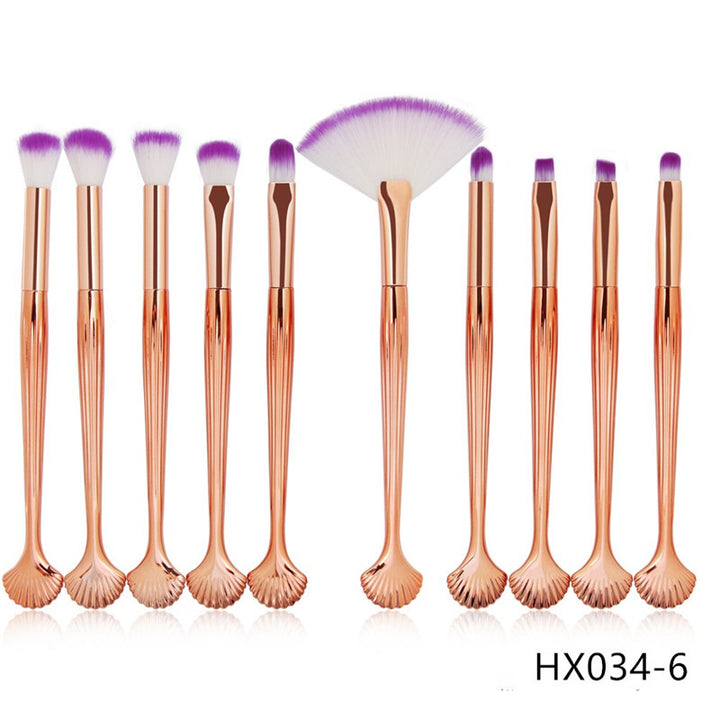 ✨ Shell Makeup Brush Set — 10-Piece Purple Bristle Beauty Kit 💜🐚