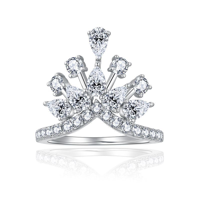 💍 Wave Queen Moissanite Ring – Platinum-Plated S925 Silver (Sizes 5–9) 💍