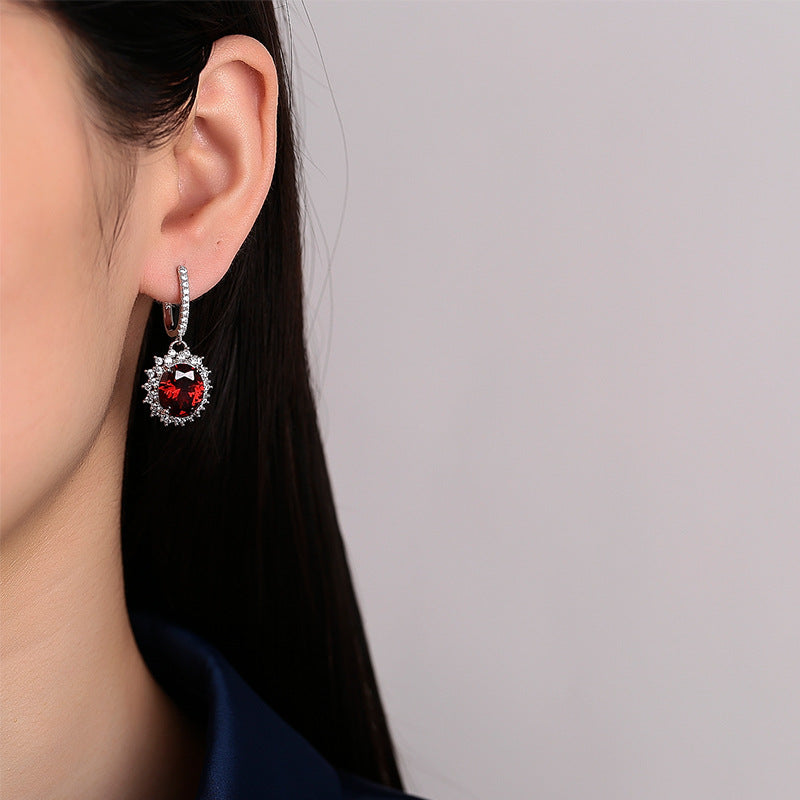 S925 Sterling Silver Padma Red Drop Earrings – Elegant 10–12mm Ear Hook Jewelry