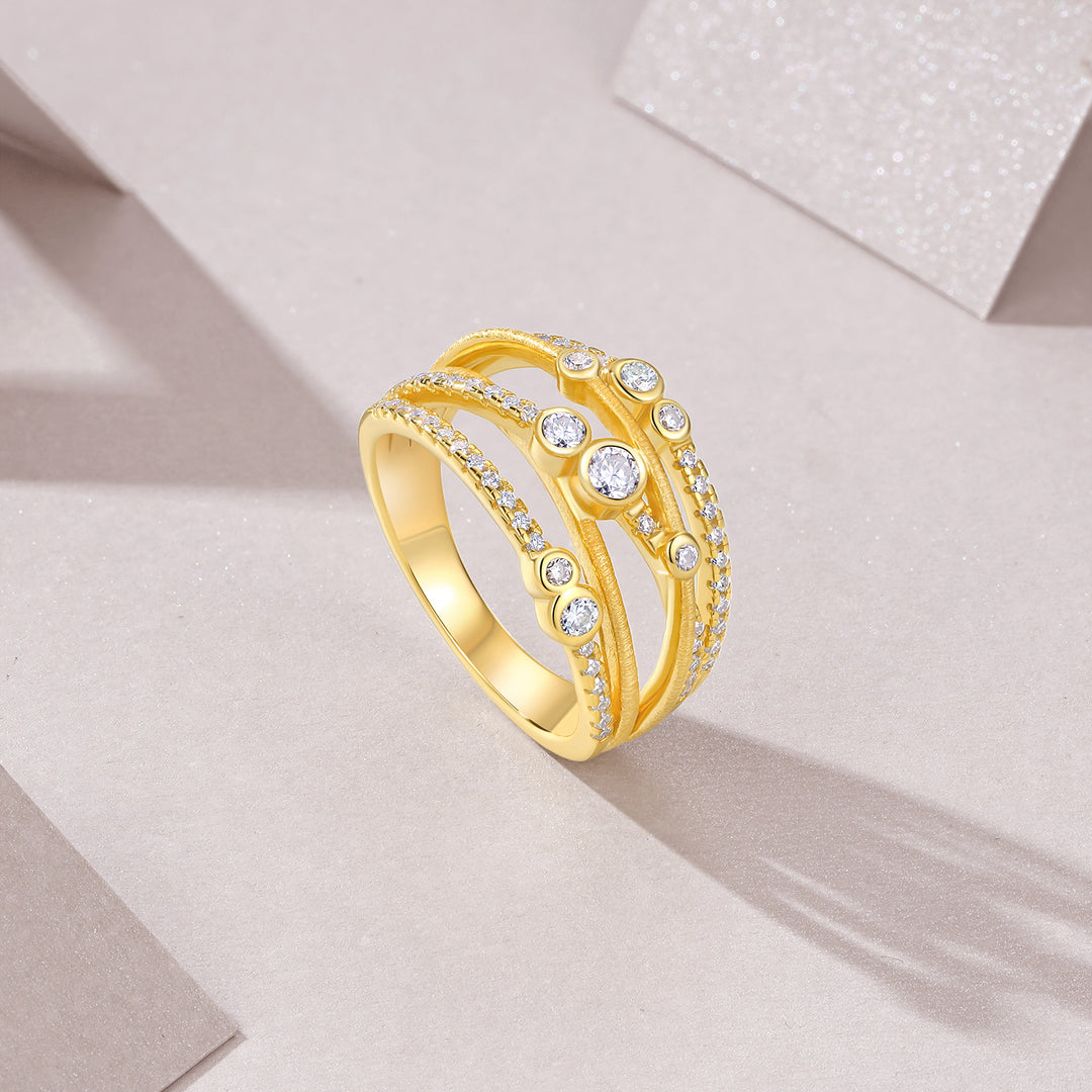 💍 Engraved Minimalist Moissanite Ring – Gold-Plated S925 Silver (7g, Sizes 5–9) 💍