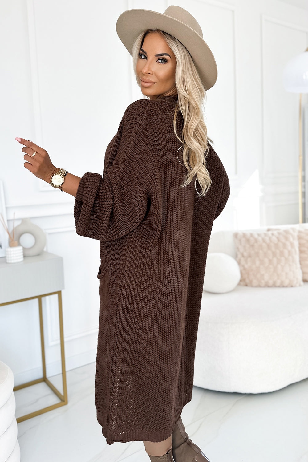 Cardigan - jumper long throw with pockets - chocolate colour