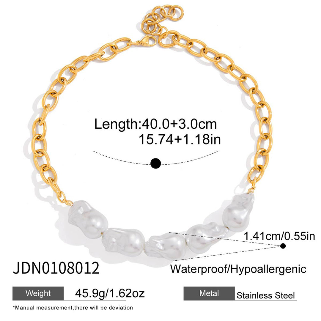 Elegant 18K Gold Stainless Steel Baroque Pearl Necklace – Chanel-Inspired Geometric Jewelry for Women