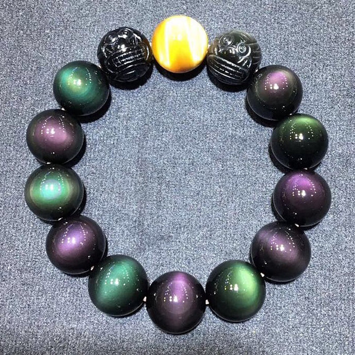 Natural Colorful Eye Obsidian Bracelet – Geometric Crystal Beads