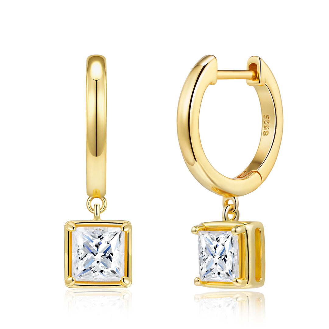 Square Morganite Stud Earrings – Gold-Plated S925 Silver