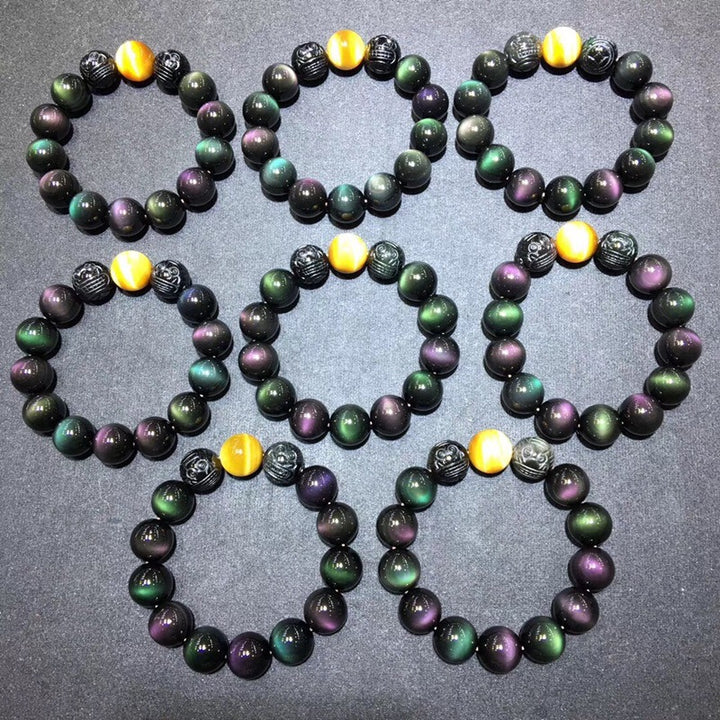 Natural Colorful Eye Obsidian Bracelet – Geometric Crystal Beads
