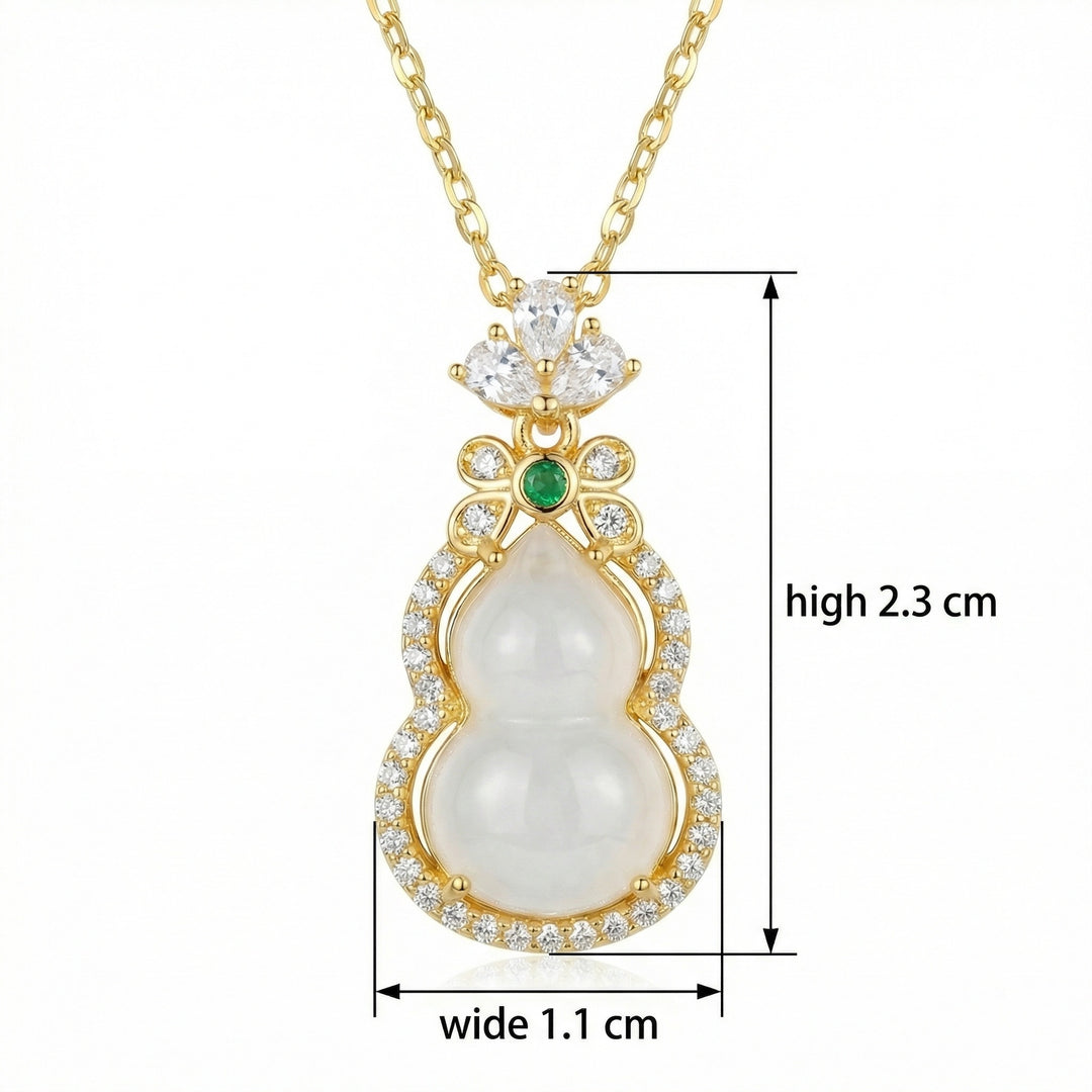 ✨ 925 Sterling Silver Jade Wulu Necklace with Emerald Accents