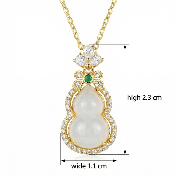 ✨ 925 Sterling Silver Jade Wulu Necklace with Emerald Accents