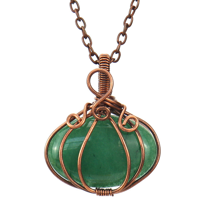 Carnelian Amethyst Halloween Pumpkin Lamp Pendant Necklace