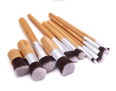 ✨ 11-Piece Bamboo Handle Makeup Brush Set — Linen Bag Beauty Tools 💄🌿