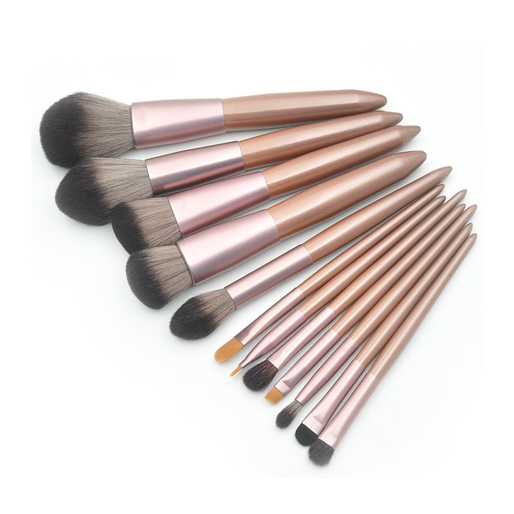 ✨ Grape Brown Fiber Hair 12-Piece Makeup Brush Set — Loose Powder Beauty Tools 💄🤎