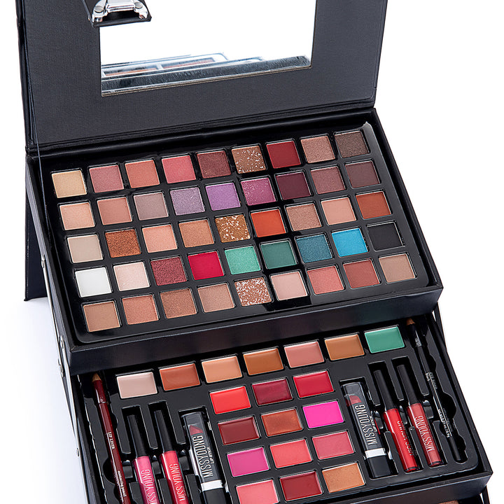 💄 All-in-One Eye Shadow & Lip Gloss Cosmetic Set – Full Makeup Kit (Black & Pink) ✨