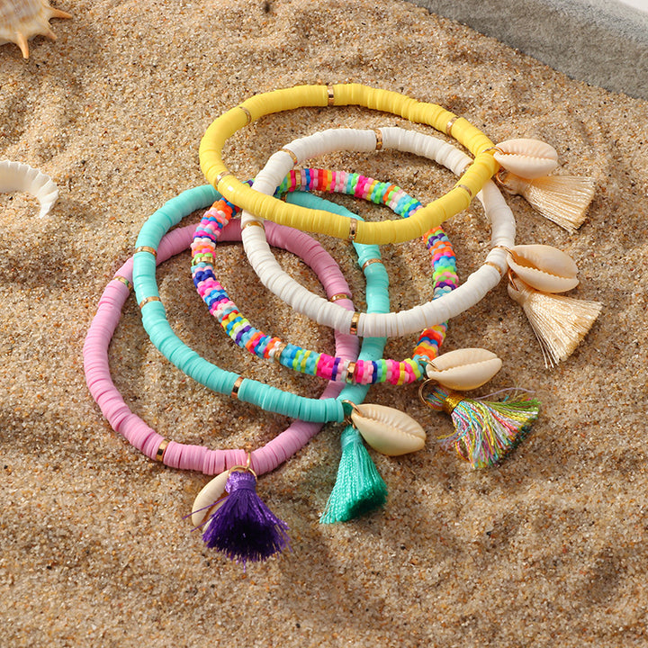 Bohemian Ethnic Shell Tassel Bracelet – Soft Clay Colorful Design