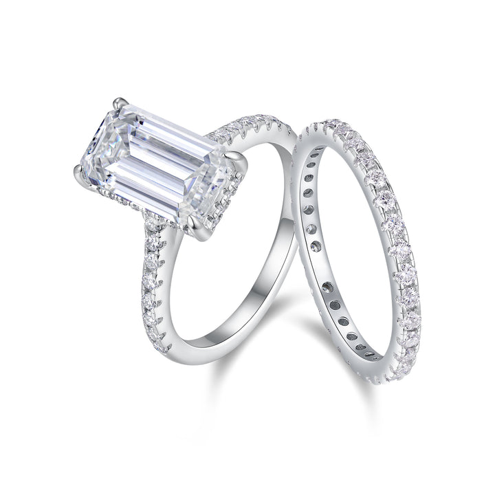 💍 Octagonal Moissanite Double Ring Set – Platinum-Plated S925 Silver (7×12 mm) 💍
