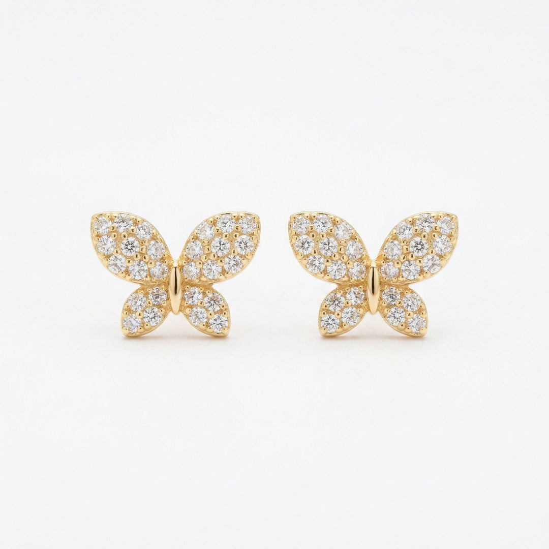 ✨ 925 Sterling Silver Elegant Pavé Butterfly Stud Earrings – Sparkling Crystal Design ✨