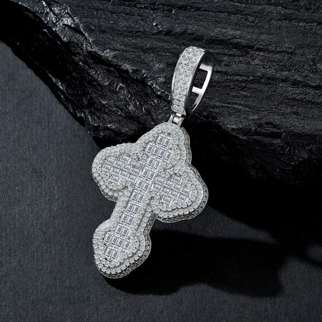 ✨ 925 Sterling Silver Minimalist Moissanite Cross Pendant Necklace – Platinum-Plated Elegance ✨