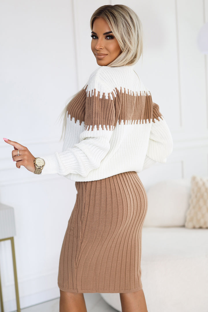 Two-piece warm sweater set - caramel + ecru