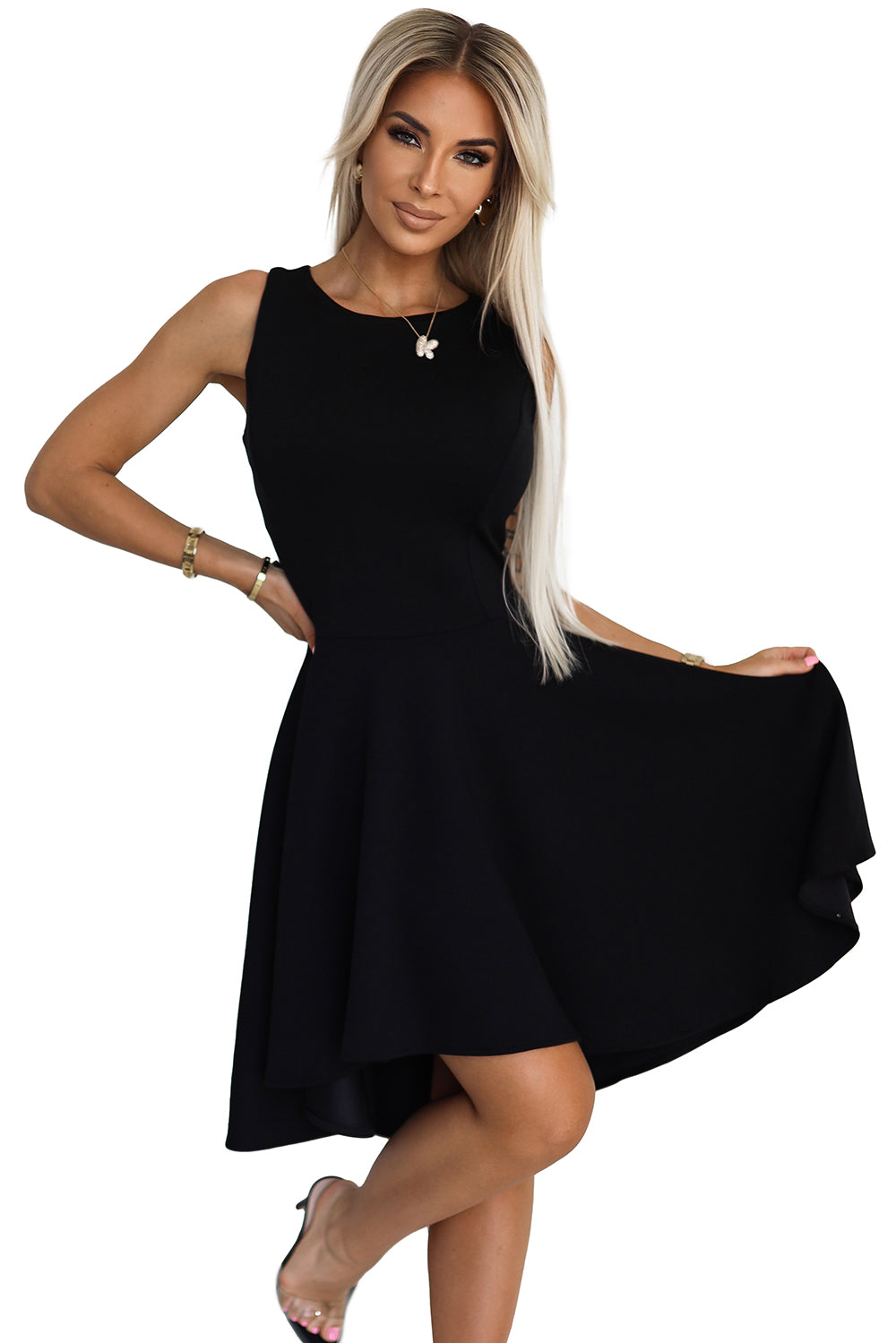 575-1 Unique dress with longer back - black