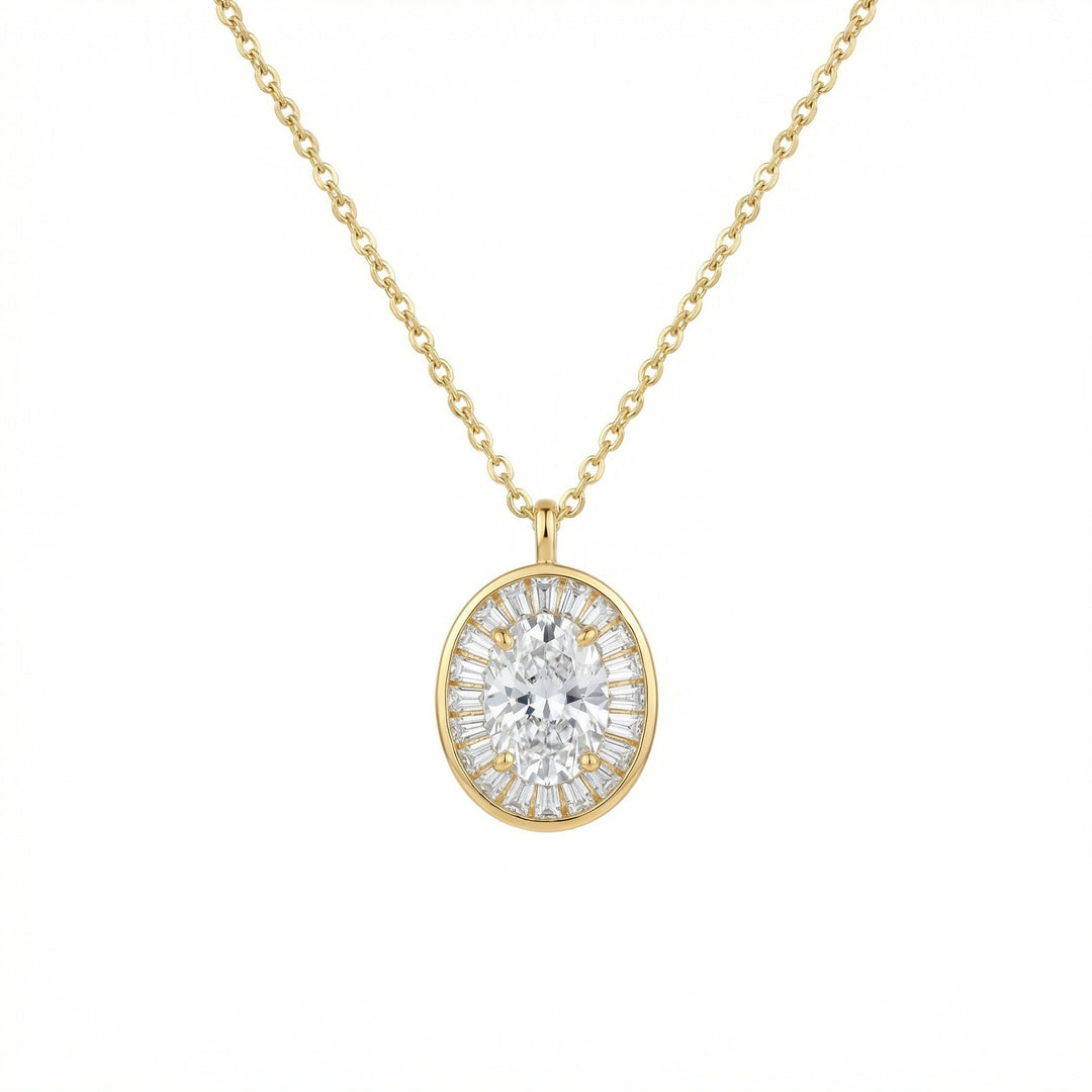 ✨ 925 Sterling Silver Sunburst Oval Pendant Necklace