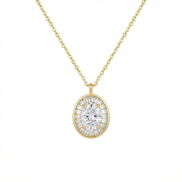 ✨ 925 Sterling Silver Sunburst Oval Pendant Necklace