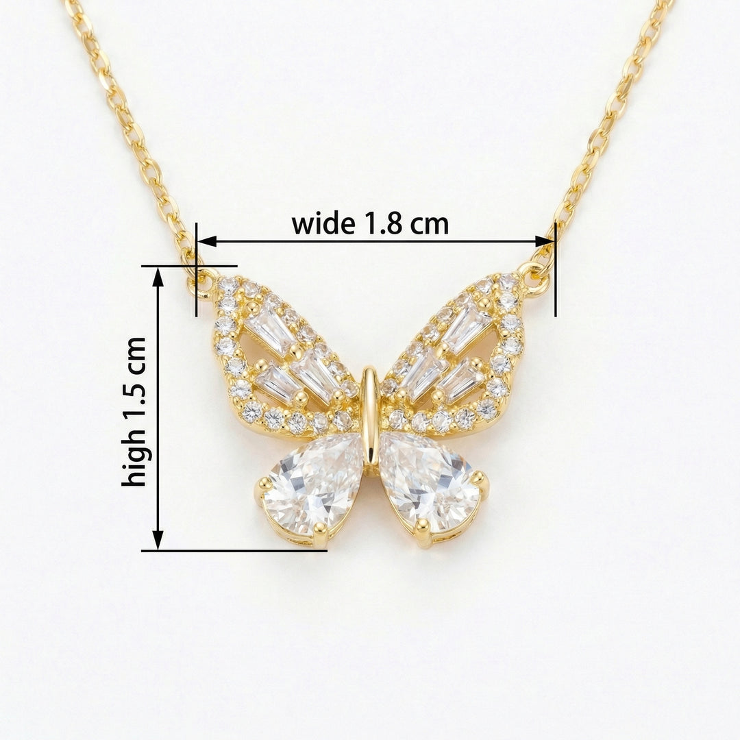925 Sterling Silver Butterfly Pendant Necklace with Pear & Baguette-Cut Crystal Stones