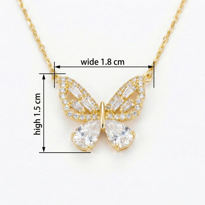 925 Sterling Silver Butterfly Pendant Necklace with Pear & Baguette-Cut Crystal Stones