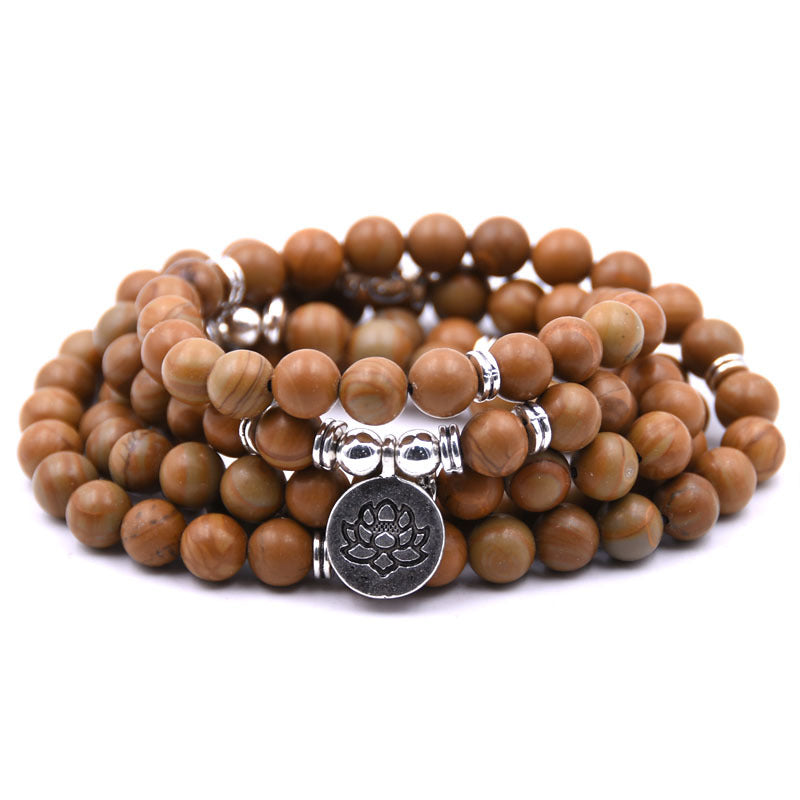 Silver Lotus Pendant Buddha Bead Bracelet – Spiritual Yoga Jewelry