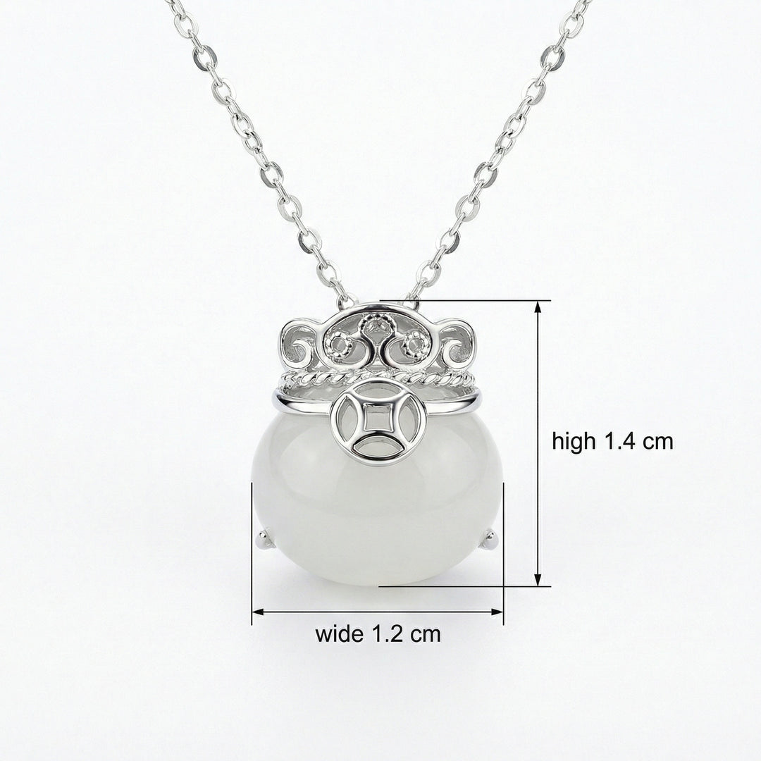 925 Sterling Silver Translucent White Bead Necklace – Elegant Lucky Coin Pendant