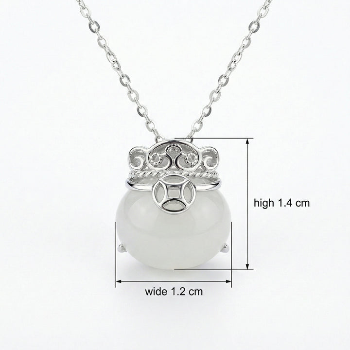 925 Sterling Silver Translucent White Bead Necklace – Elegant Lucky Coin Pendant