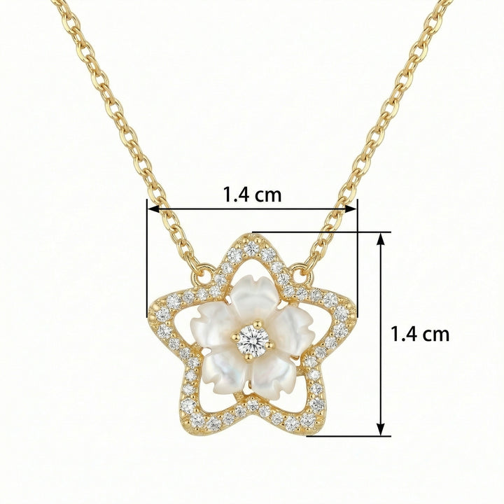 925 Sterling Silver Star-Shaped Floral Pendant Necklace with Mother of Pearl and Sparkling Accents
