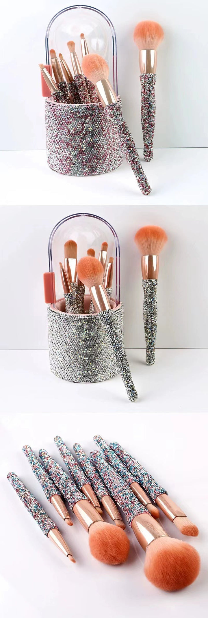 ✨ Light Luxury Diamond-Embedded Makeup Brush Set — 8-Piece Beauty Tools Kit 💄💎