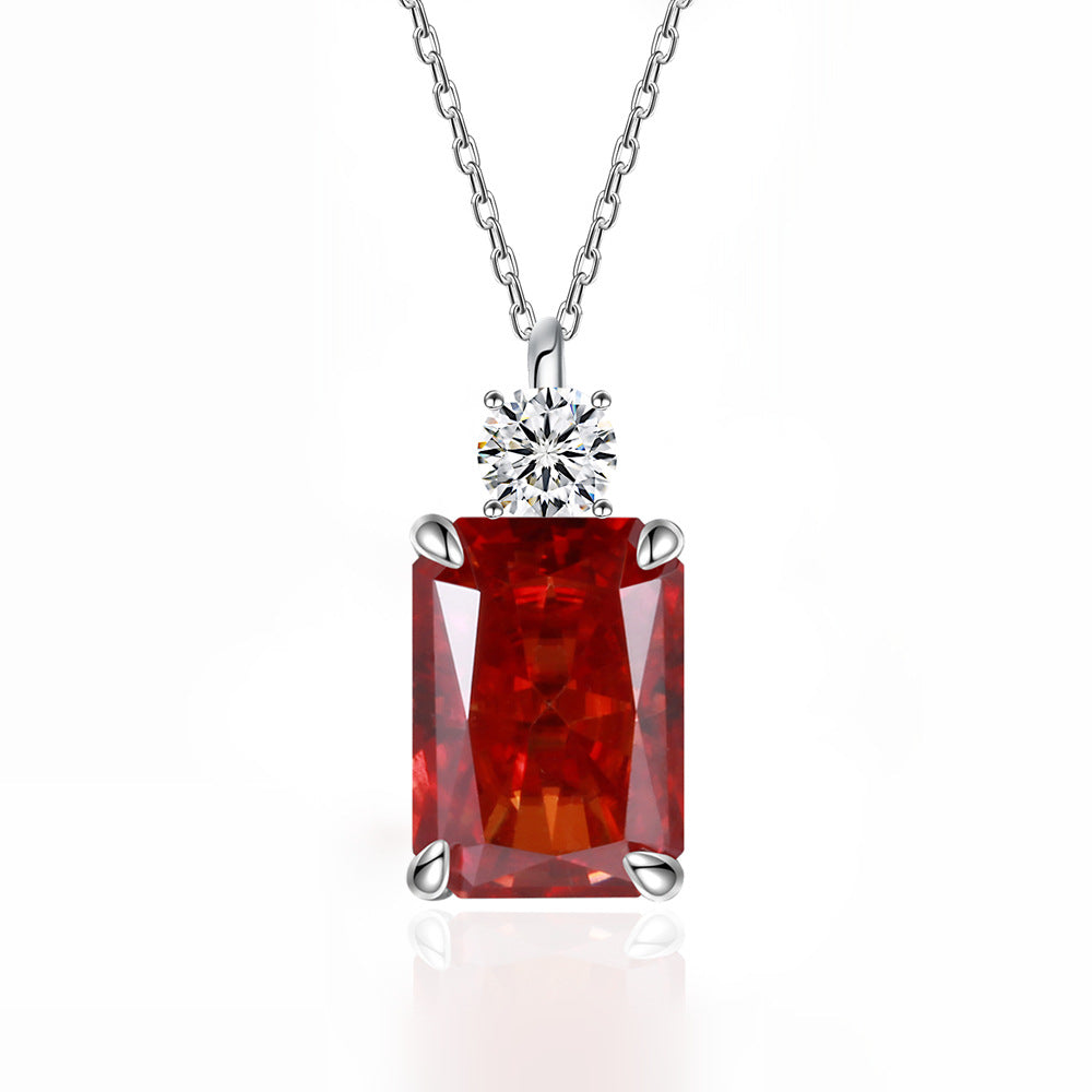 Women’s Deep Tanzanite Rectangular Necklace – 925 Silver Ice-Flower Cut Diamond Pendant