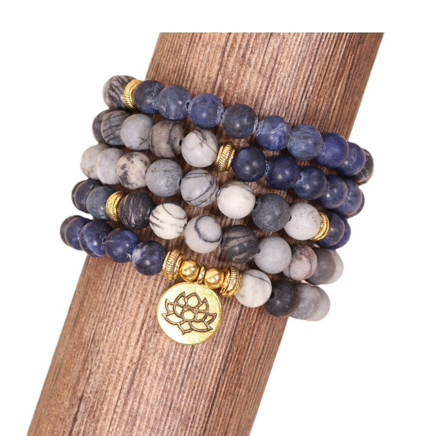 Multi-Layer Blue Pattern Stone Bead Bracelet – Natural Style Fresh Jewelry