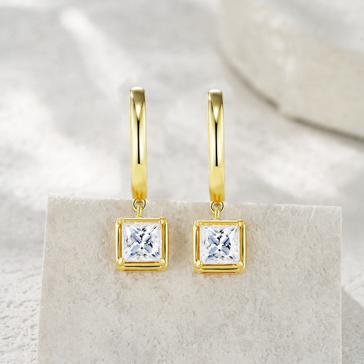 Square Morganite Stud Earrings – Gold-Plated S925 Silver