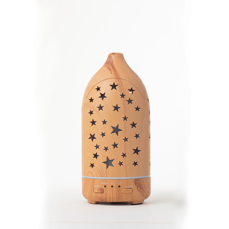 🌿💧 Wood Grain Vase Humidifier | Hollow Ultrasonic Aroma Diffuser 🌙✨