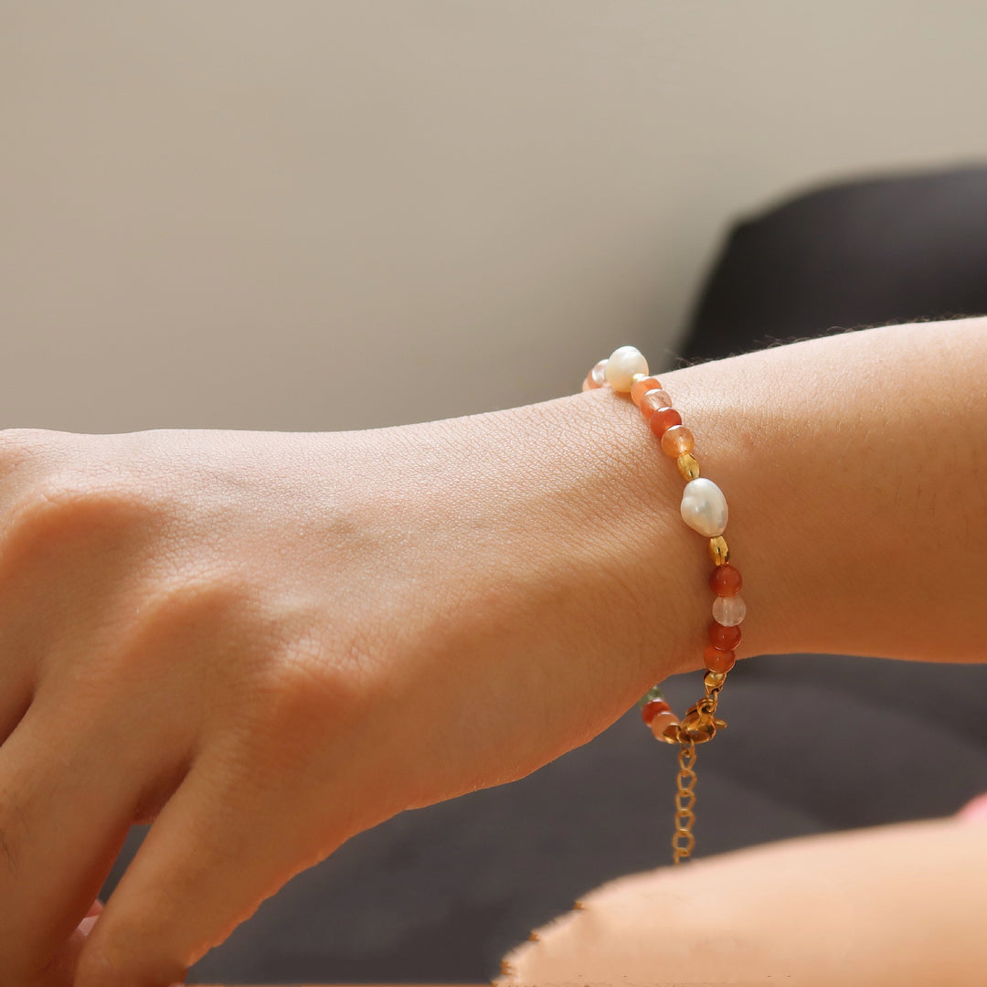 Colorful Bohemian Titanium Steel Bracelet with Natural Stones – Red Morandi Crystal Design