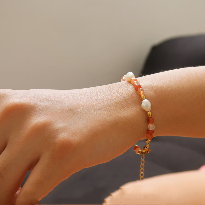 Colorful Bohemian Titanium Steel Bracelet with Natural Stones – Red Morandi Crystal Design