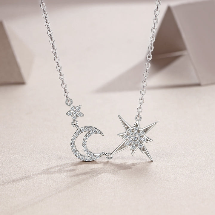 Luxury Minimalist Moon & Star Moissanite Pendant Necklace – Gold-Plated S925 Silver