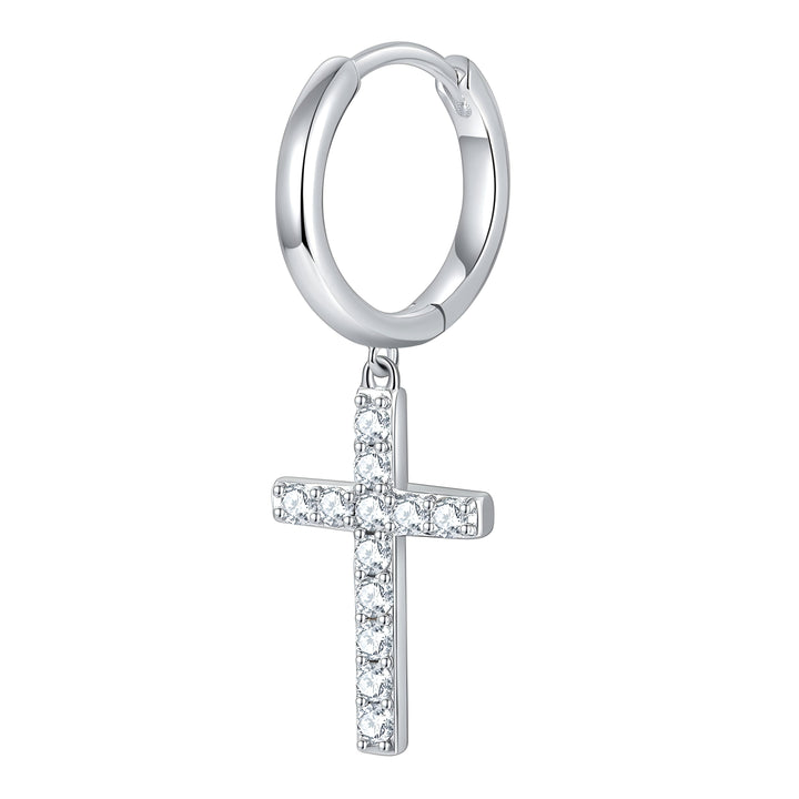 Luxury Minimalist Moissanite Cross Earrings – Platinum-Plated S925 Silver