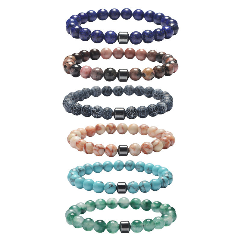 Natural Stone 8mm Couple Bracelet – Turquoise, Tiger Eye & Malachite Mix