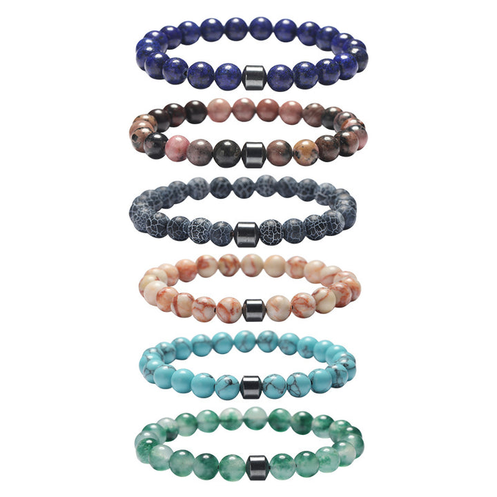 Natural Stone 8mm Couple Bracelet – Turquoise, Tiger Eye & Malachite Mix