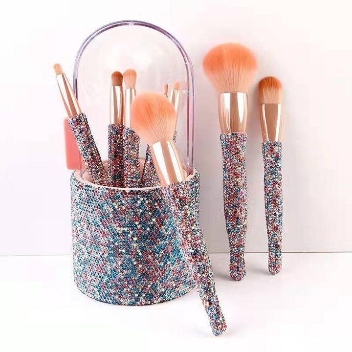 ✨ Light Luxury Diamond-Embedded Makeup Brush Set — 8-Piece Beauty Tools Kit 💄💎