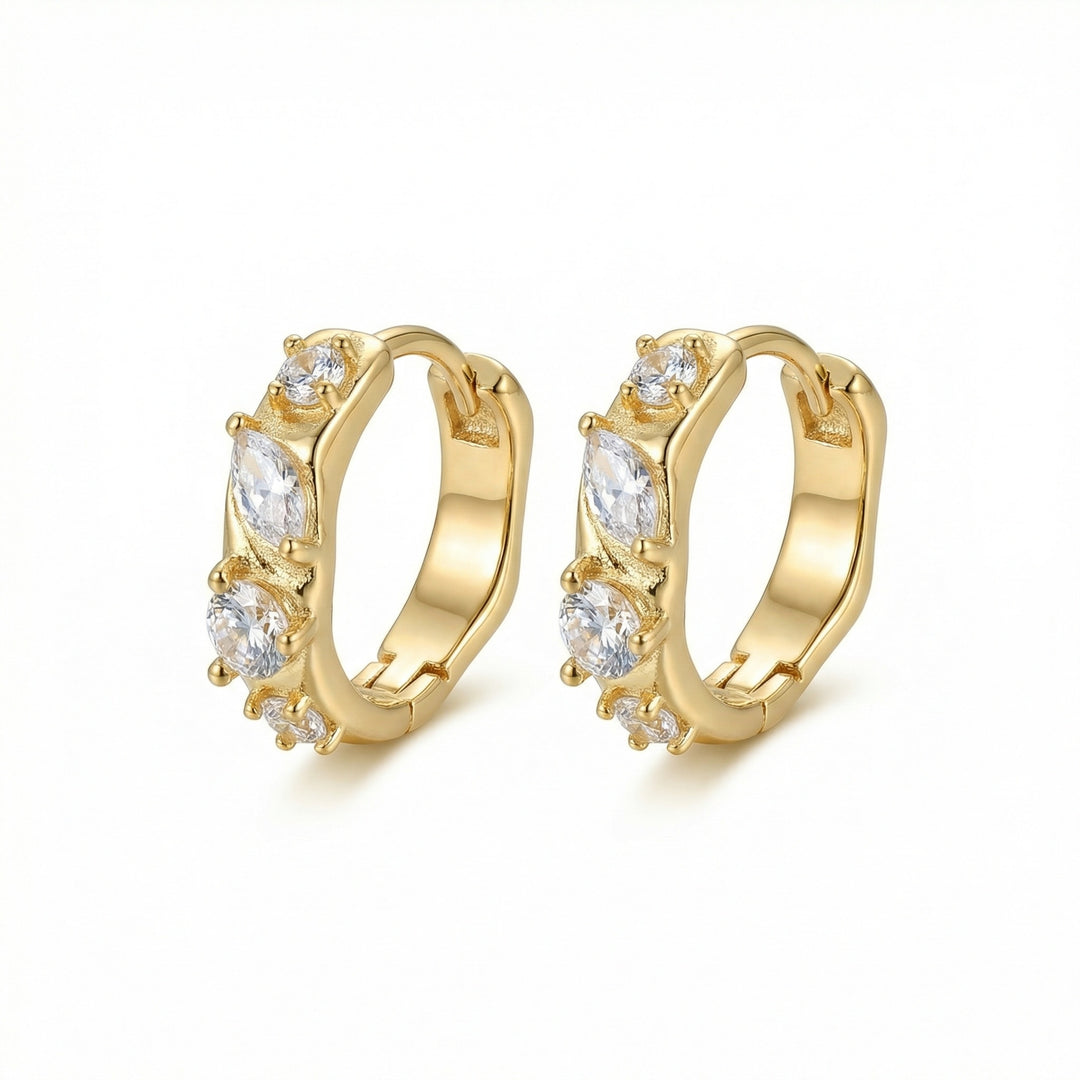 ✨ 925 Sterling Silver Marquise & Round Cut Cubic Zirconia Huggie Hoop Earrings ✨