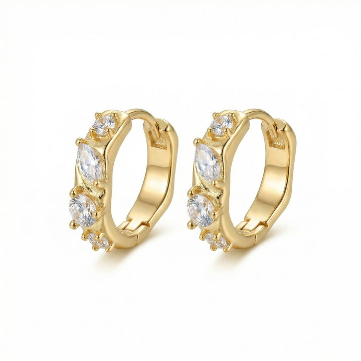 ✨ 925 Sterling Silver Marquise & Round Cut Cubic Zirconia Huggie Hoop Earrings ✨