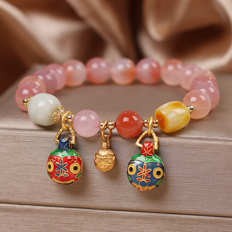 Natural Yanyuan Agate “Family of Three” Swallowing Gold Beast Bracelet – Ethnic Style for Women