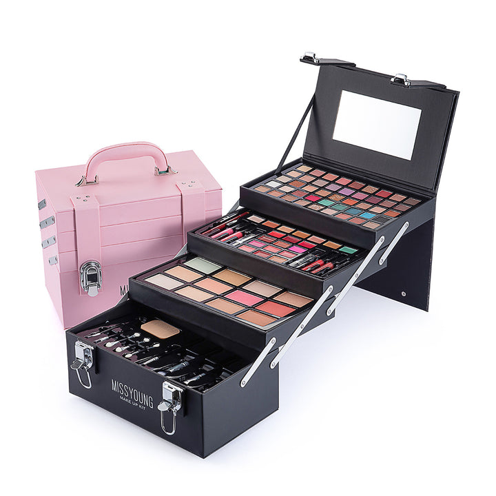 💄 All-in-One Eye Shadow & Lip Gloss Cosmetic Set – Full Makeup Kit (Black & Pink) ✨