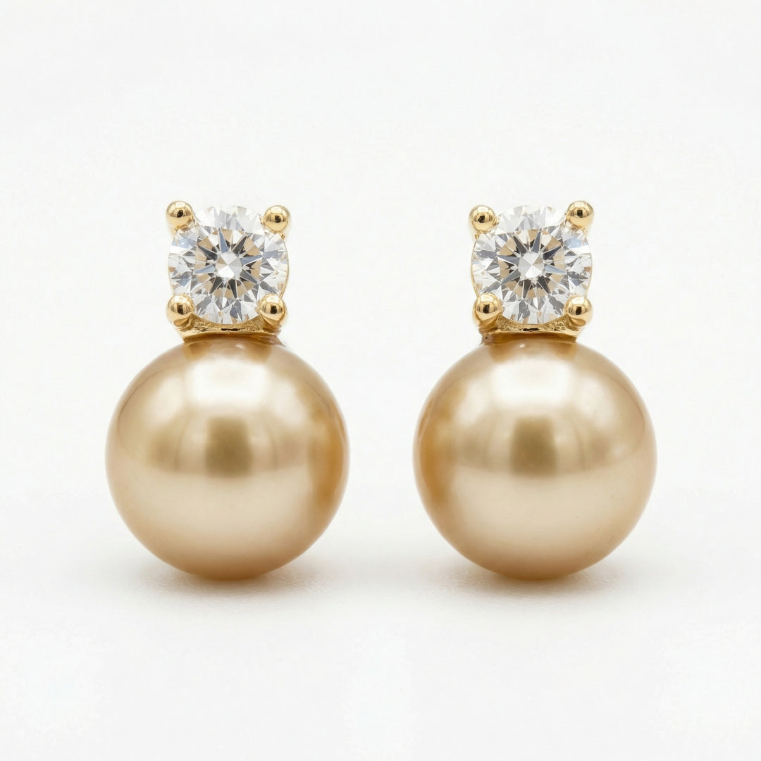 ✨ 925 Sterling Silver Champagne Pearl & Diamond Stud Earrings ✨